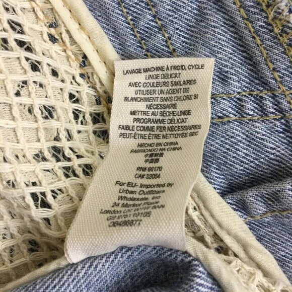 Free People Womens Lace Panel Denim Jacket Light Dungaree Blue Size Small - Picture 10 of 13